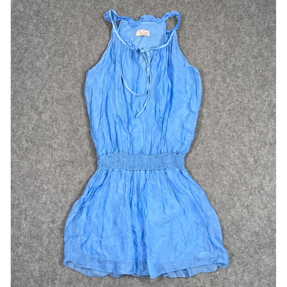 Sofia Made in Italy Sky Blue Sleeveless Smocked Waist Mini Dress Women Size S